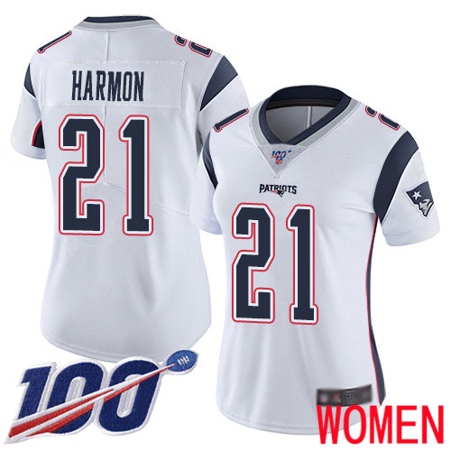 New England Patriots Football 21 100th Season Limited White Women Duron Harmon Road NFL Jersey
